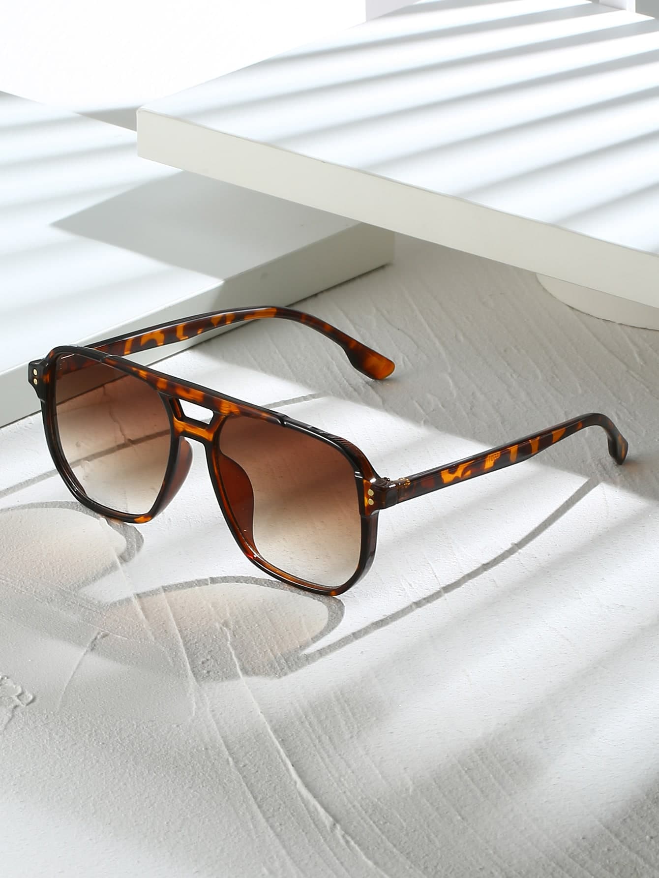 Tortoiseshell Square Double-Beam Aviator Glasses, Bohemian Leopard Print, Vacation & Beach Accessory, Autumn/Winter Outfits, Gift For Women