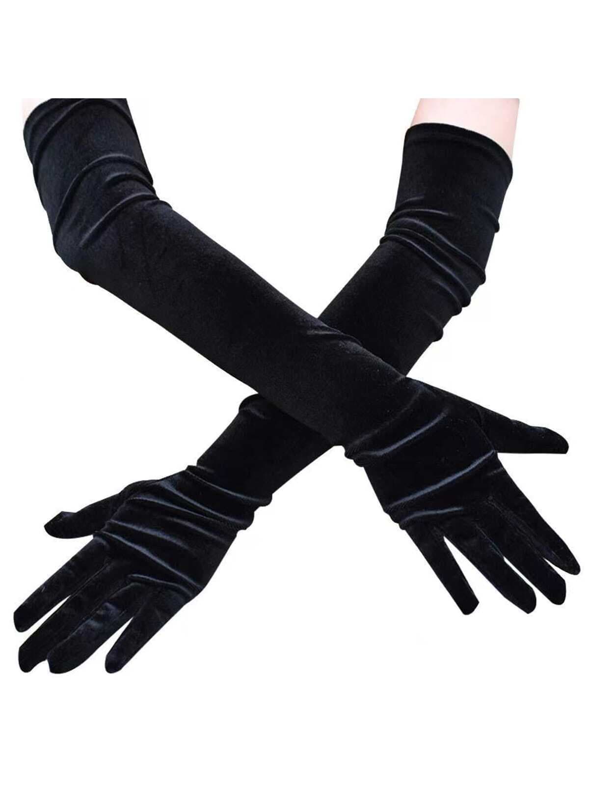 1pair Women's Black Velvet Evening Party Gloves, Suitable For Formal Dresses, Warm & Decorative Wedding