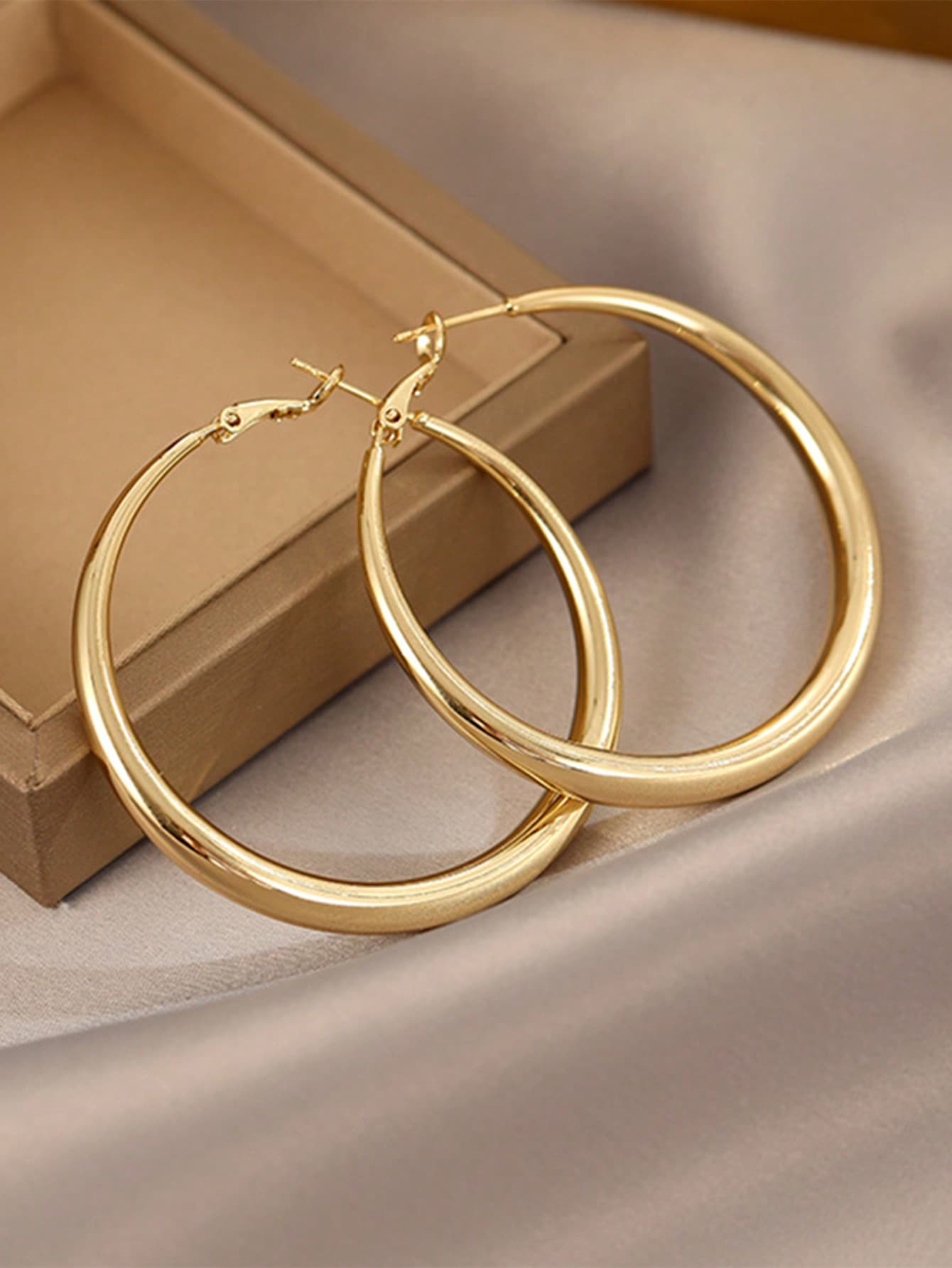 1pair European And American Style Metallic Personalized Circle Design Earrings