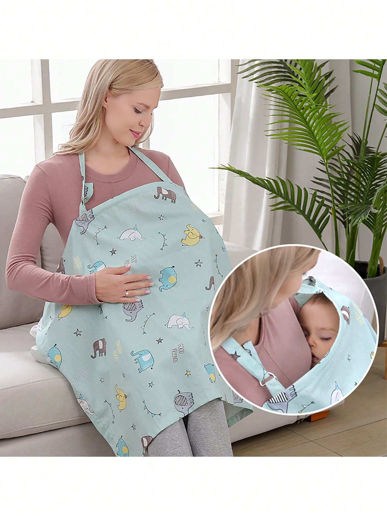 Maternity Nursing Cover Scarf, Baby Stroller & Car Seat Cover, Thin & Breathable, Lightproof Cover Up, Multifunctional Nursing Apron For Breastfeeding-blue Elephant