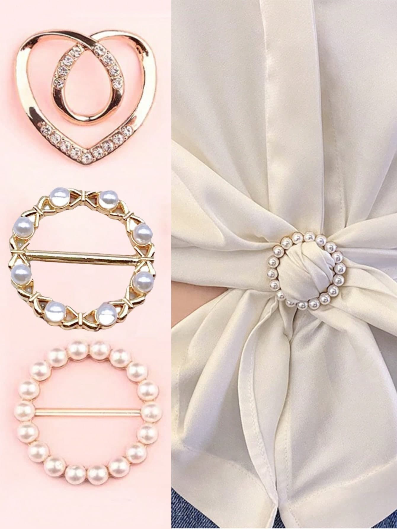 3pcs/Set Women's Clothing Buckle, Including Hem Buckle, Dazzling Rhinestone Buckle And Silk Scarf Holder, For Keeping Clothes In Place And Decorating Outfits Valentine's Day Valentines