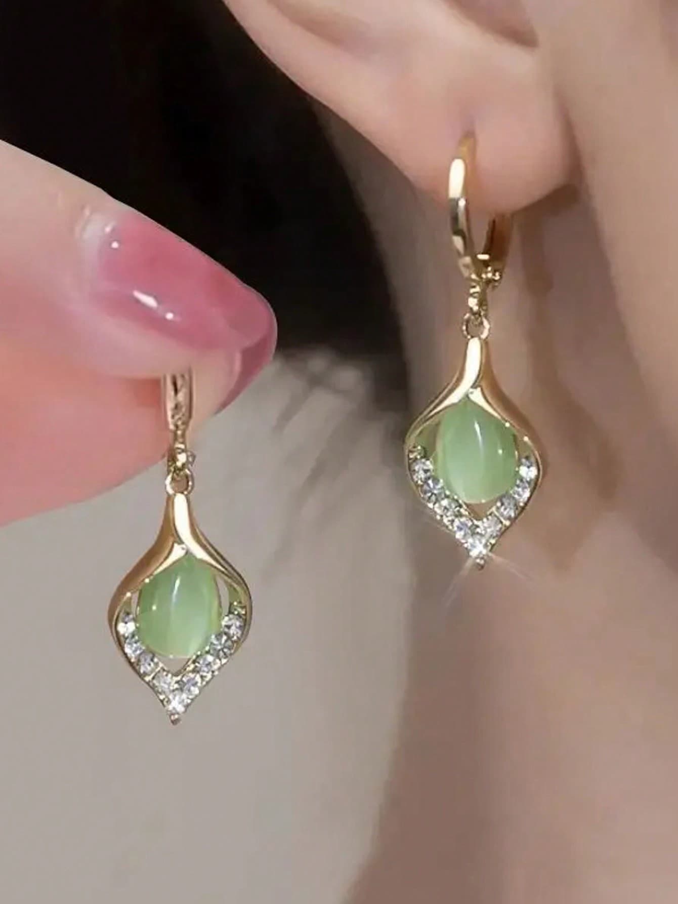 Exquisite Opal Earrings, Women's Luxury Teardrop Gemstone Earrings, Jewelry Gift