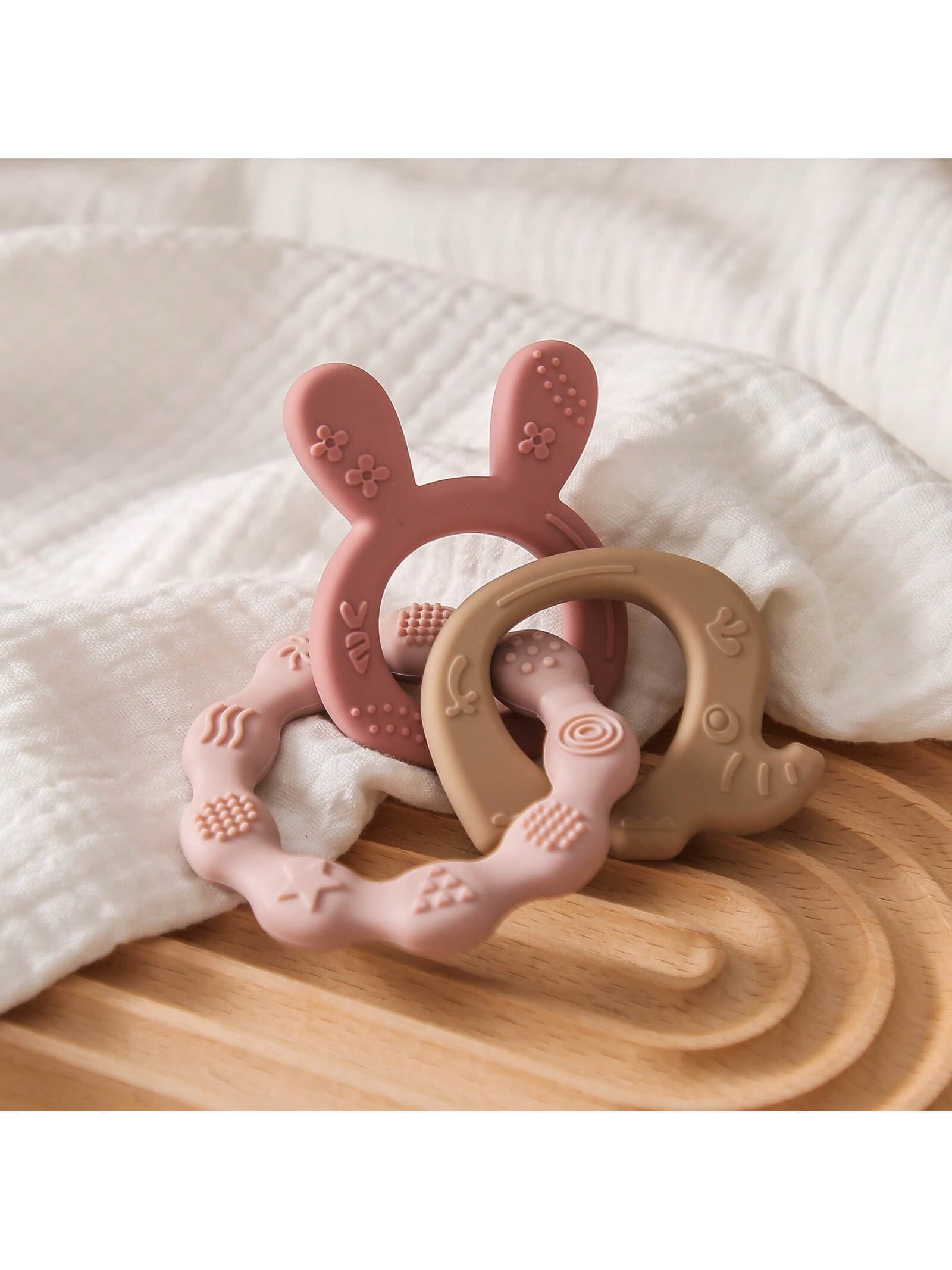 Infant Multi-Color Silicone Teething Bracelet, Rabbit & Elephant Cute Design, Soft Baby Teether For Chewing, Suitable For Teething Babies Gift, Helps Babies Through Teething Period