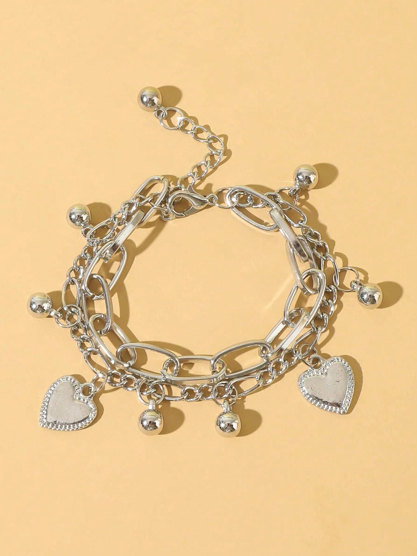 1pc Silver Double Heart Charm Bracelet