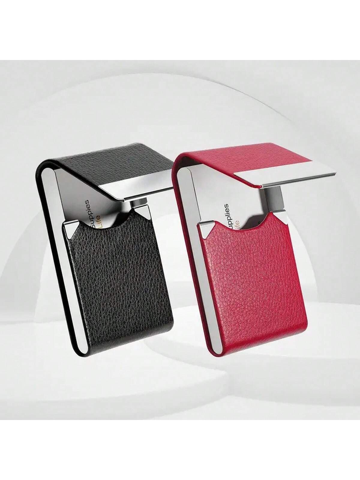1pc Business Card Holder, PU Leather Business Card Case Pocket Card Holders For Men Or Women, Metal Slim Name Card Holder With Magnetic Closure Back To School
