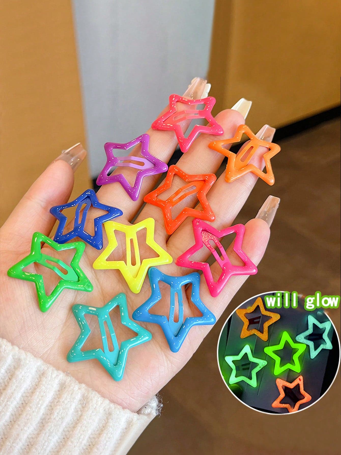 10pcs/Set Women's Hair Accessories Colorful Light Up Star Hair Clip, Night Light Hairpins For Bangs Fun Hair Set For Performance Party Street Claw Clips Hair Claws Hair Barrettes, Head Accessories