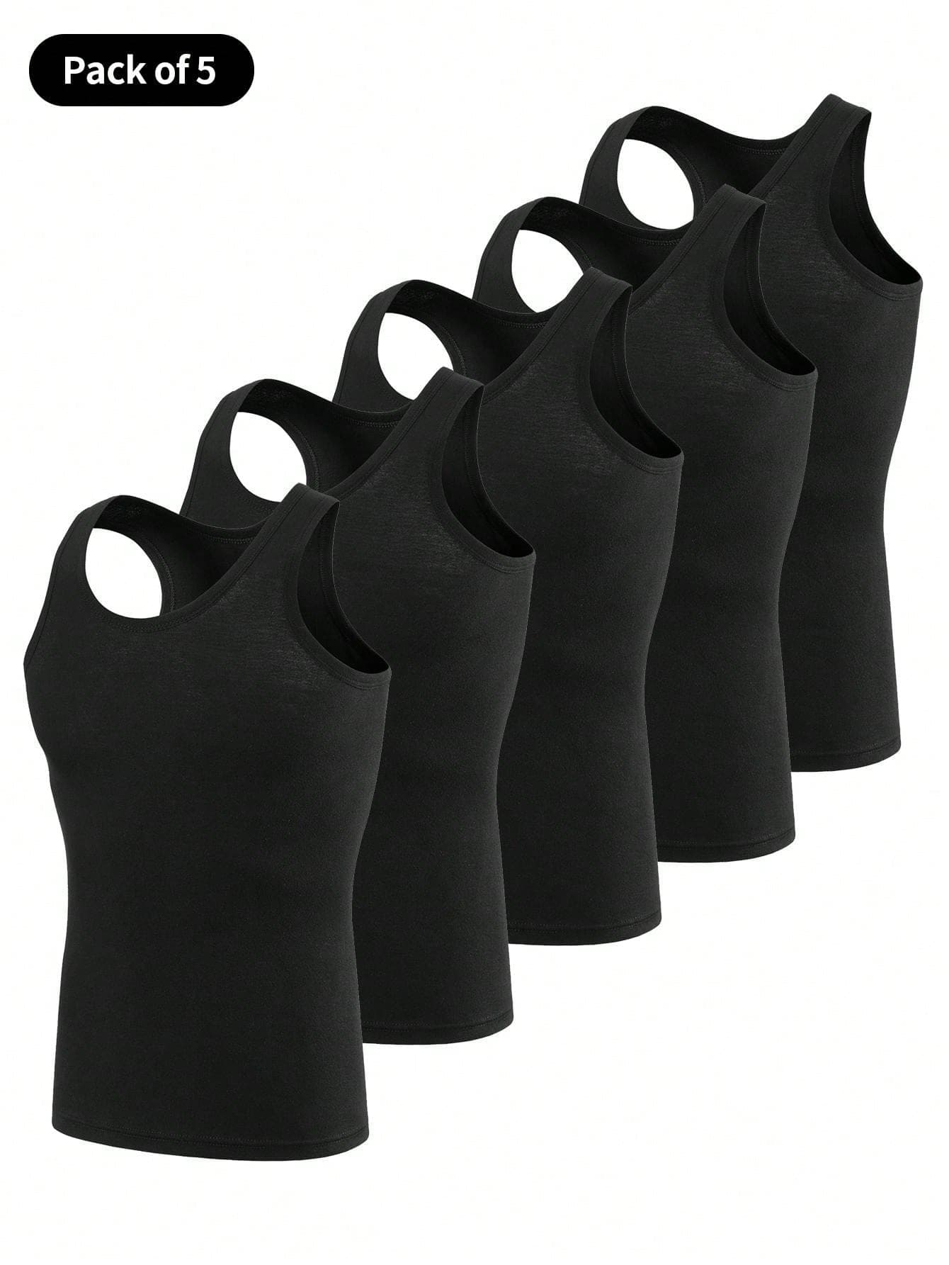 5pcs Men's Athletic Comfortable Sleeveless Undershirt, Sports, Fitness, Casual, Solid Color Vest