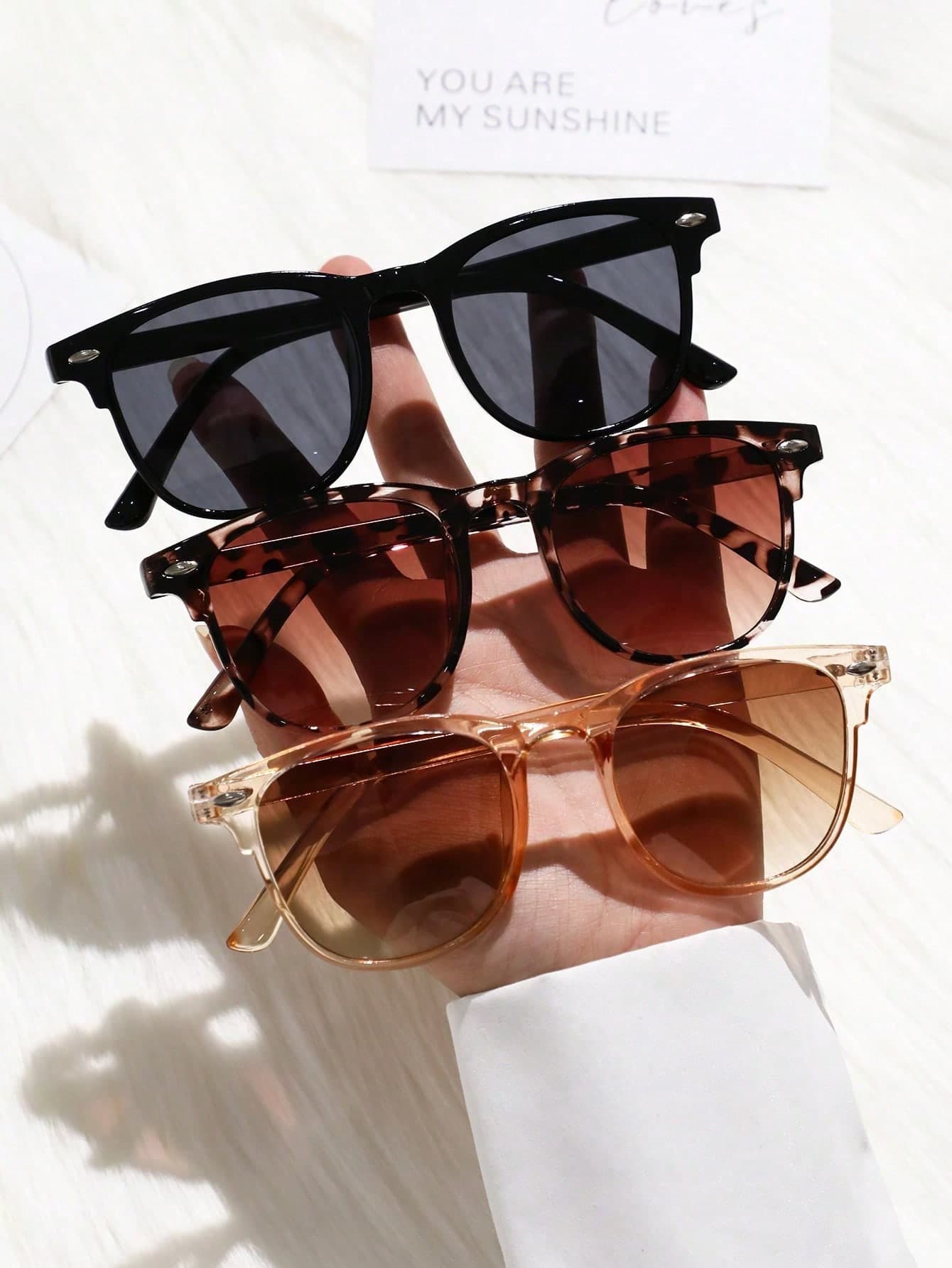 3pcs Women's Plastic Square Frame Fashion Glasses, Suitable For Daily, School, Beach Vacation, Etc. Color Patchwork Design Creates Bohemian Style, Ideal For Summer Beach, Outdoor Activities And Travel