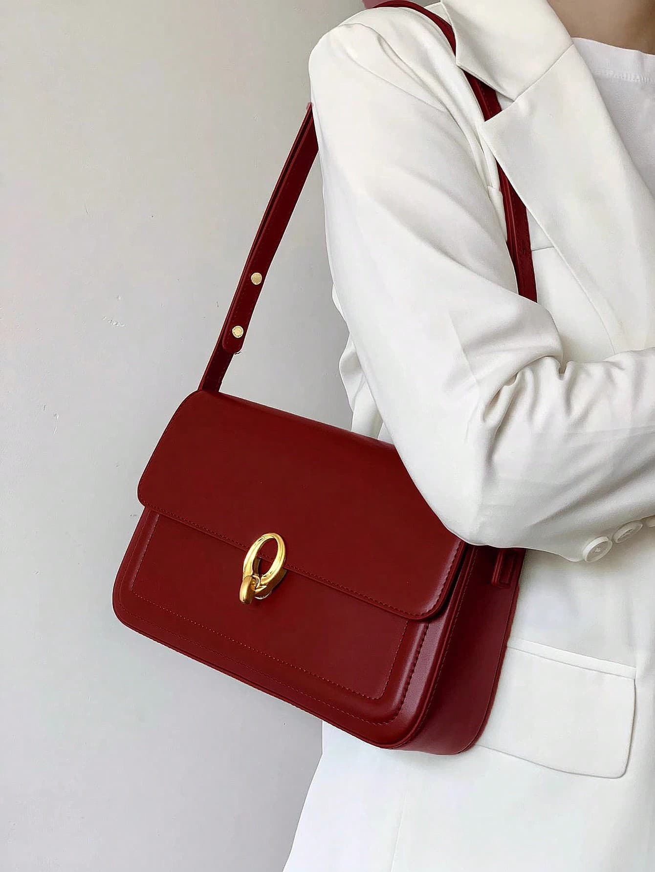 Vintage Retro Solid Color Simple Design Women's Shoulder Bag