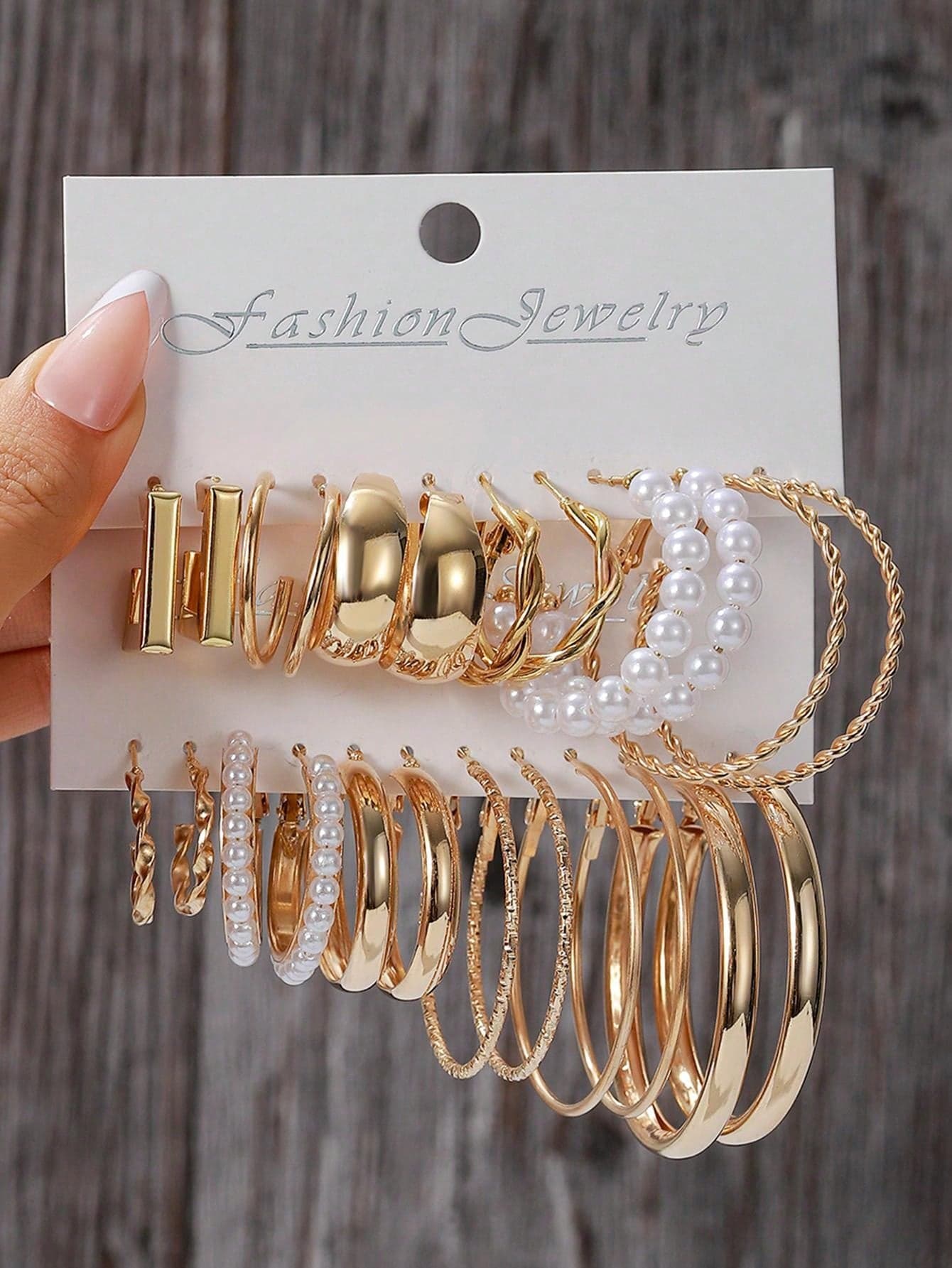 24pcs/Set Geometric Twisted Hoop Earrings Set, Gold Tone Earrings, Suitable For Women In Summer, Beach, Easter, Mother's Day, Can Be Used As Gifts, Faux Pearl