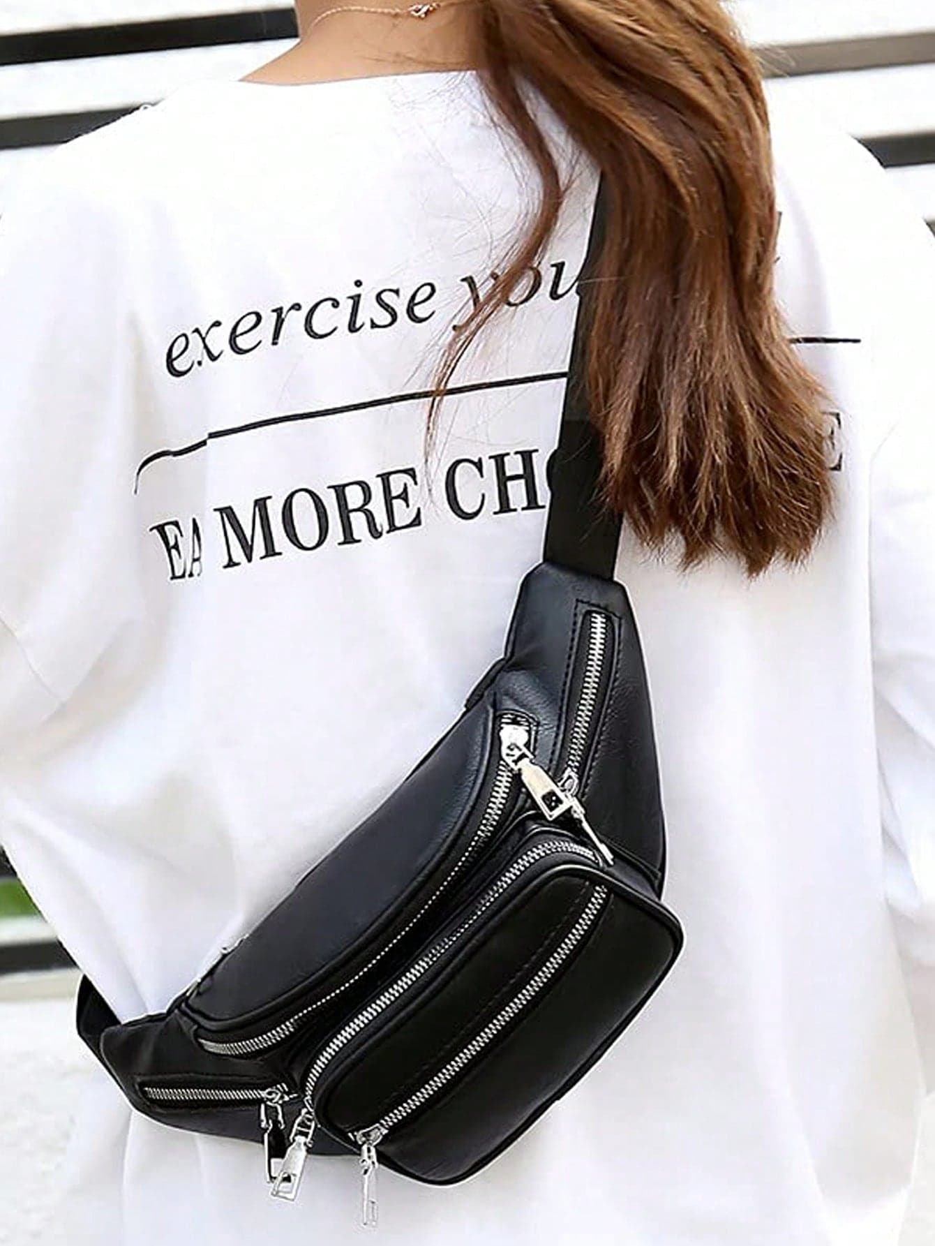 Unisex Waterproof & Wear-Resistant Pu Leather Black Fanny Pack With Multiple Pockets Fashionable Waist Bag Chest Bag, Preppy Bum Bag For The First Day Of School