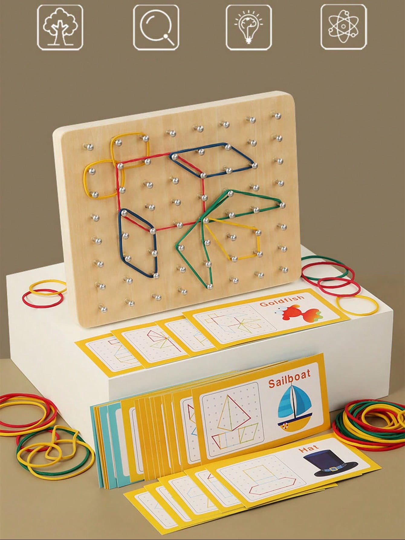 1pc Geometry Pegboard Set, Wooden Montessori Educational Toy For Early Childhood Learning, Elementary Grade Geometric Shapes Exploration, Math And Motor Skill Development