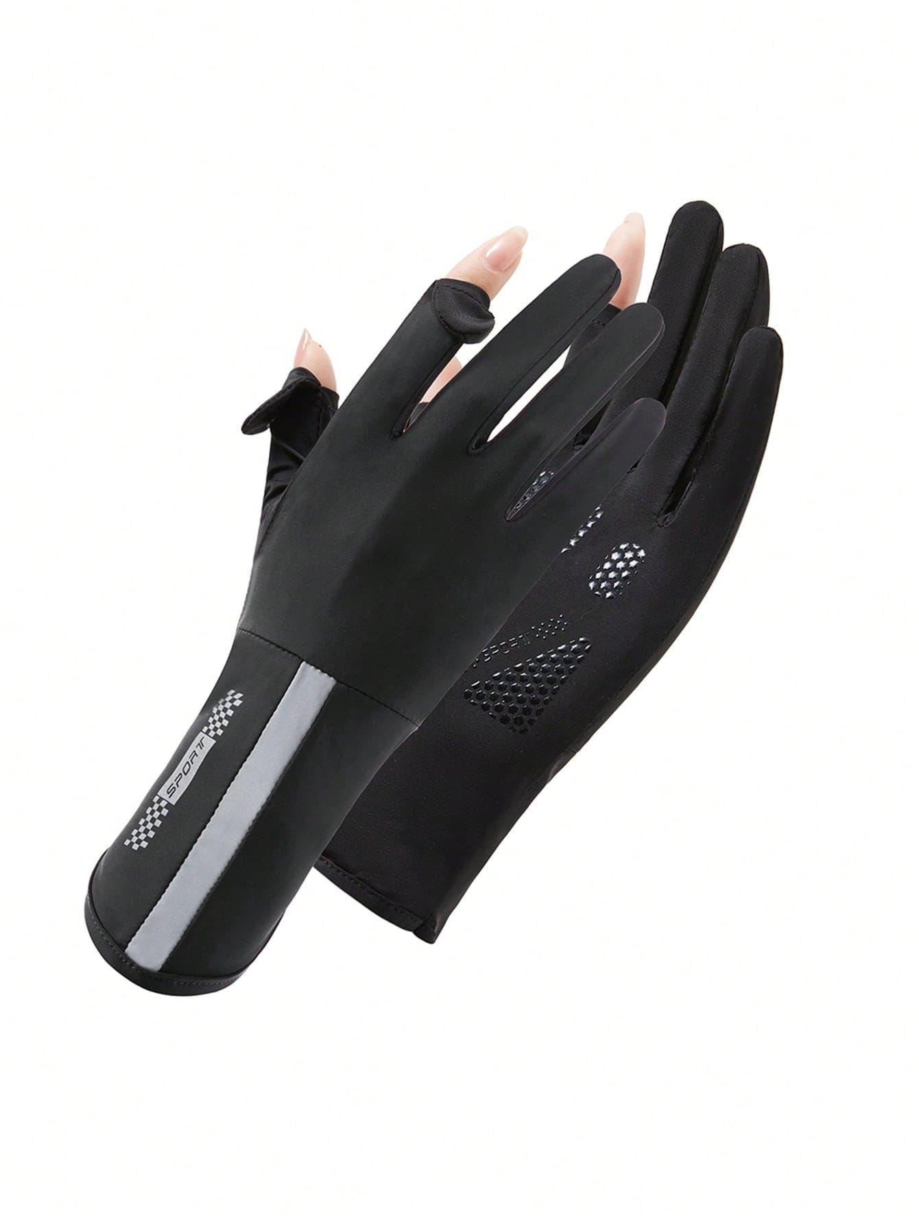 1 Pair Women's Mid-Length Sun Protection Gloves, Summer Breathable Anti-Slip Cycling Ice Silk Flip-Cover Fingerless Gloves