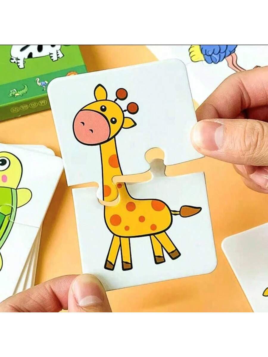 32pcs/Box Matching Card Set, Montessori Early Education Puzzle Toys, Cartoon Puzzles, Animals, Colors, Shapes, Cognitive Training, Gift