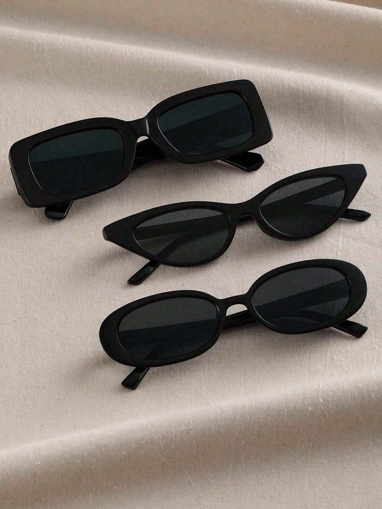 3 Pairs European And American Square Frame Fashion Glasses, Fashionable Personalized Square Triangle Glasses, Fashion Glasses Suitable For Teenagers