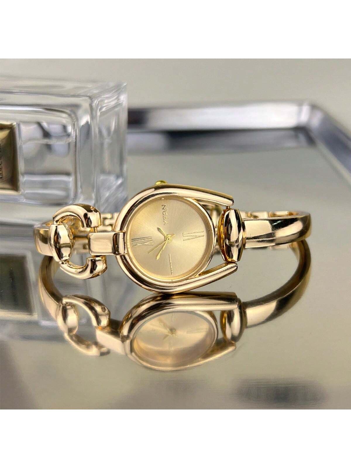 1pc Women's Horseshoe Shaped Case Minimalist Colorful Dial Metal Alloy Strap Fashion Quartz Watch Suitable For Daily Wear