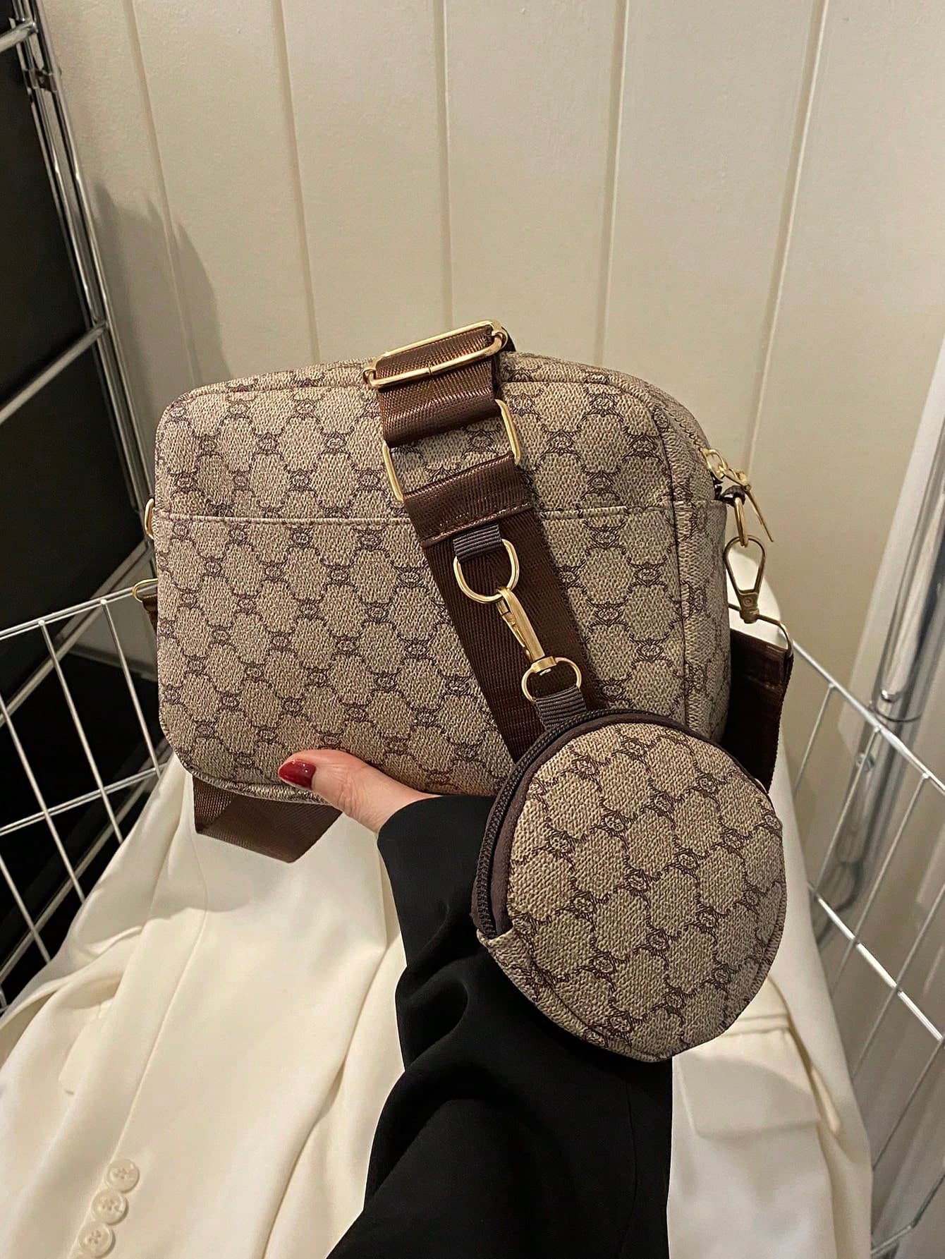 Vintage Pattern Square Bag, Classic Women's Crossbody Bag With Pendant