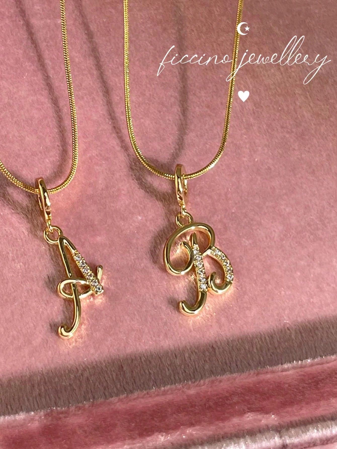 Ficcino Handwriting Style Alphabet Letter Gold-Plated Inlaid Pendant Necklace, Women's Golden Snake Chain , Daily Wear Accessory