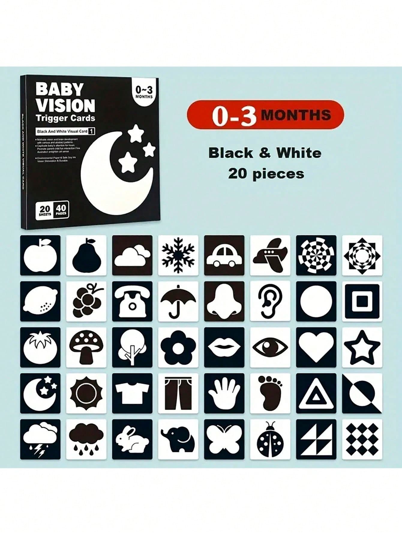 Black And White Cards For Infant Visual Stimulation, Early Education Training Cards For Newborn Baby