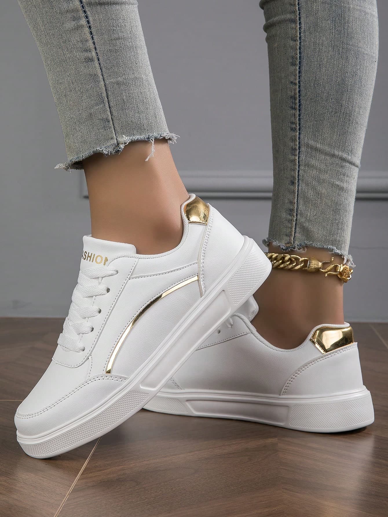 New Style Women's Casual Sneakers, Plus Size White Athletic Shoes Skate