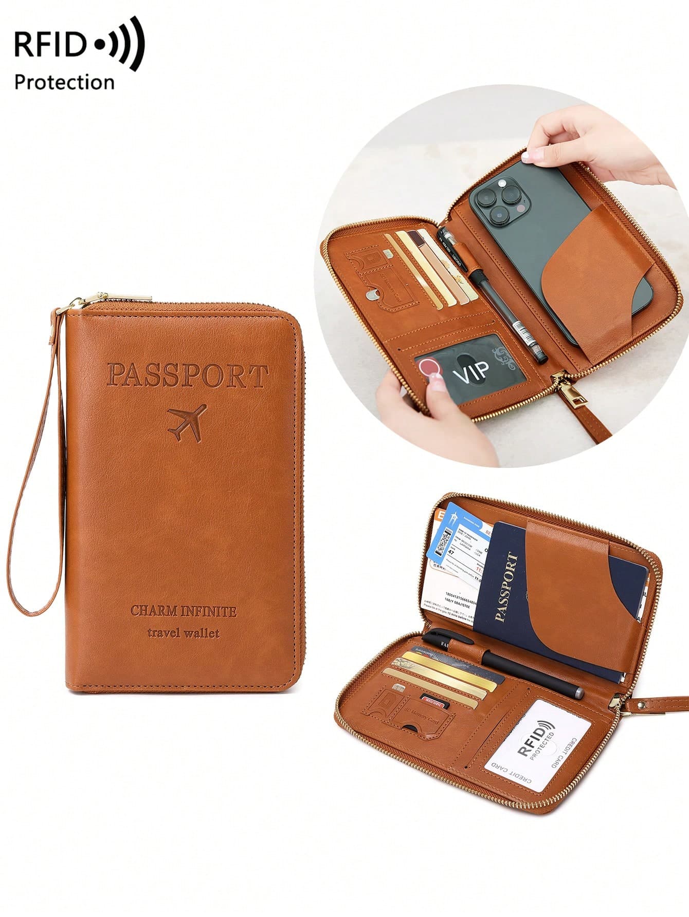 CHARM INFINITE Rfid Anti-Theft Creative Airplane Passport Holder With Fashionable Wallet, Ticket & Credit Card Case, Multi-Functional Zipper Document Organizer With Wrist Strap Travel Stuff Travel Organiser Travel Items Travel Wallet Passport Holder Passport Wallet Beach Vacation Bag Summer Christmas Vacation