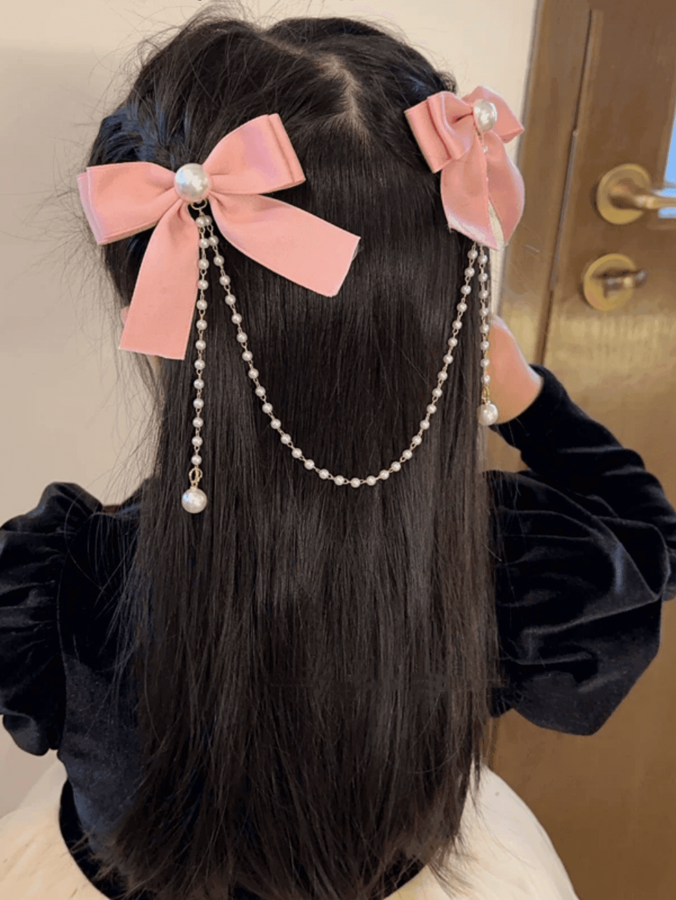 1pc Girls Fashion Sweet Pearl Bow Tassel Hair Clip