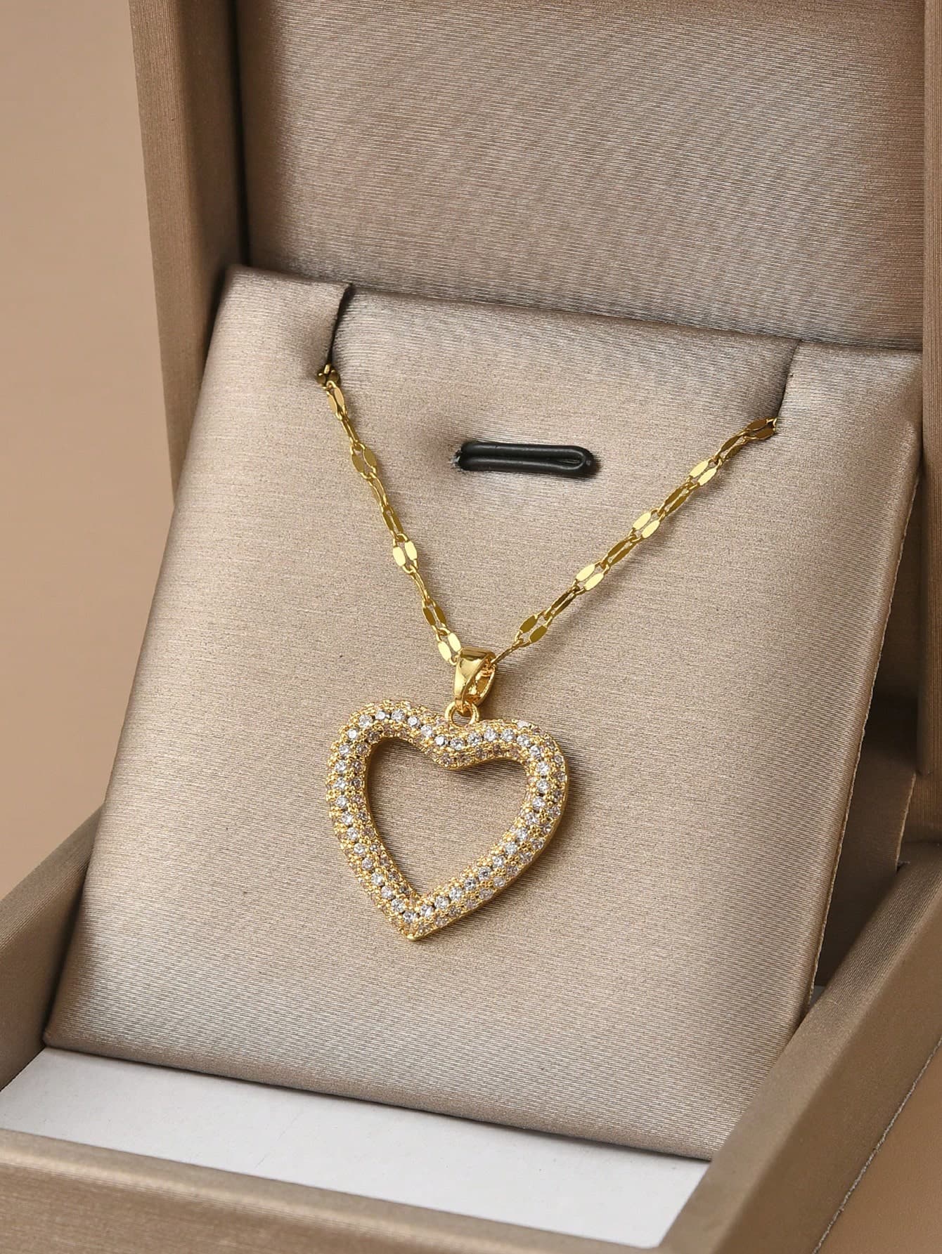 1pc Stainless Steel Full-Rhinestone Heart Pendant Necklace, Ladies' Luxury Gift For Festivals Valentines