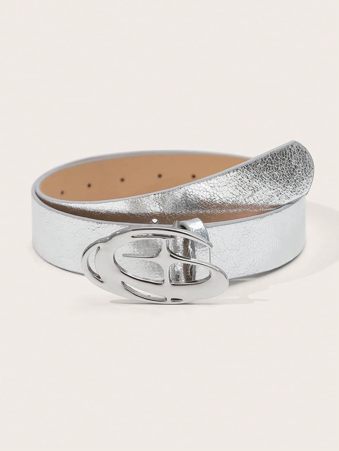 1pc Retro Ins Style 3d Star Shaped Buckle Silver Belt Street Summer, School Fall, Autumn, Halloween