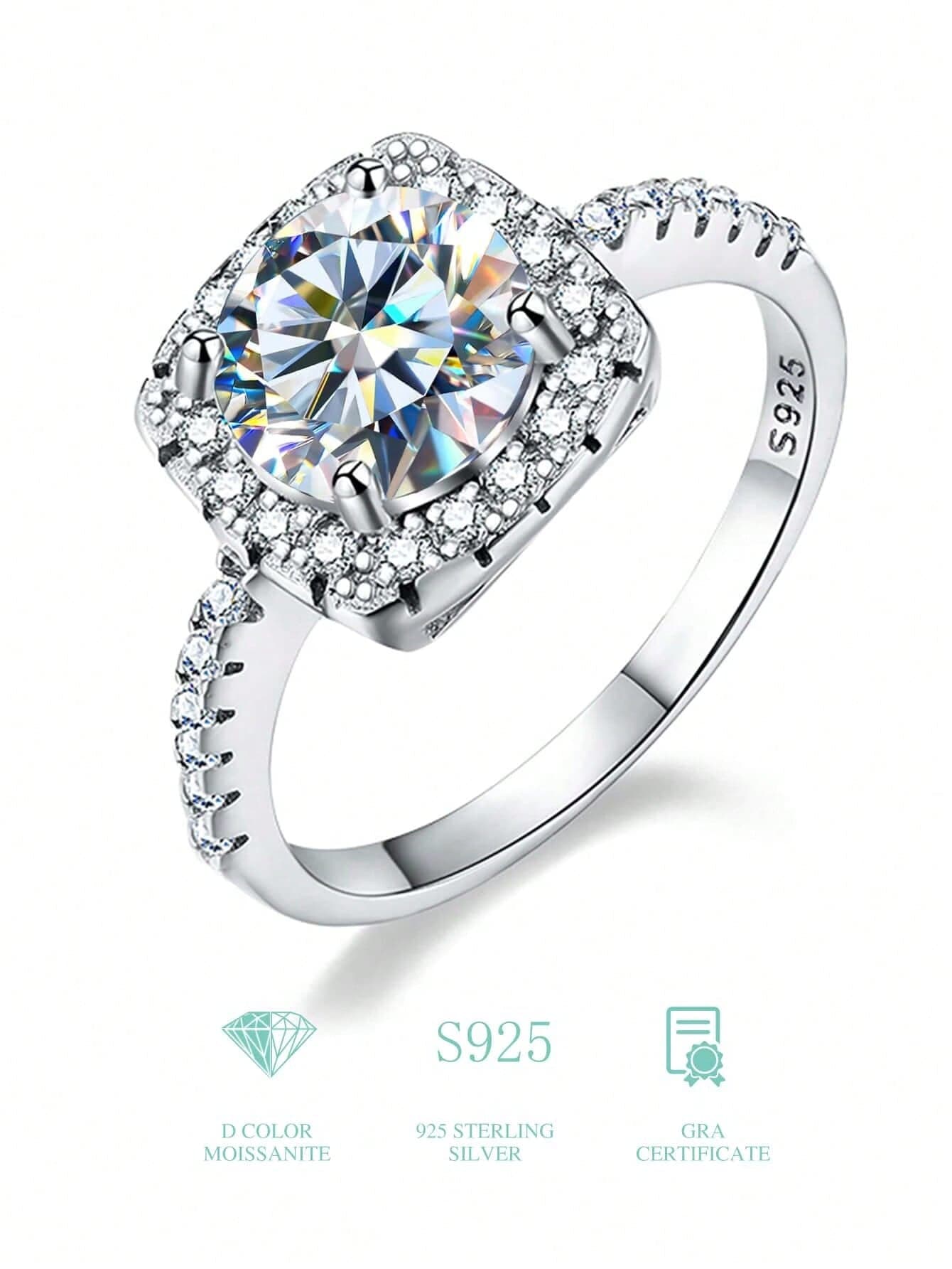ESBERRY 1pc S925 Sterling Silver Classic Square Moissanite Engagement Ring, Eternal Ring, Anniversary Ring, Luxury Jewelry Gift, Bridal Jewelry, Diamond Ring