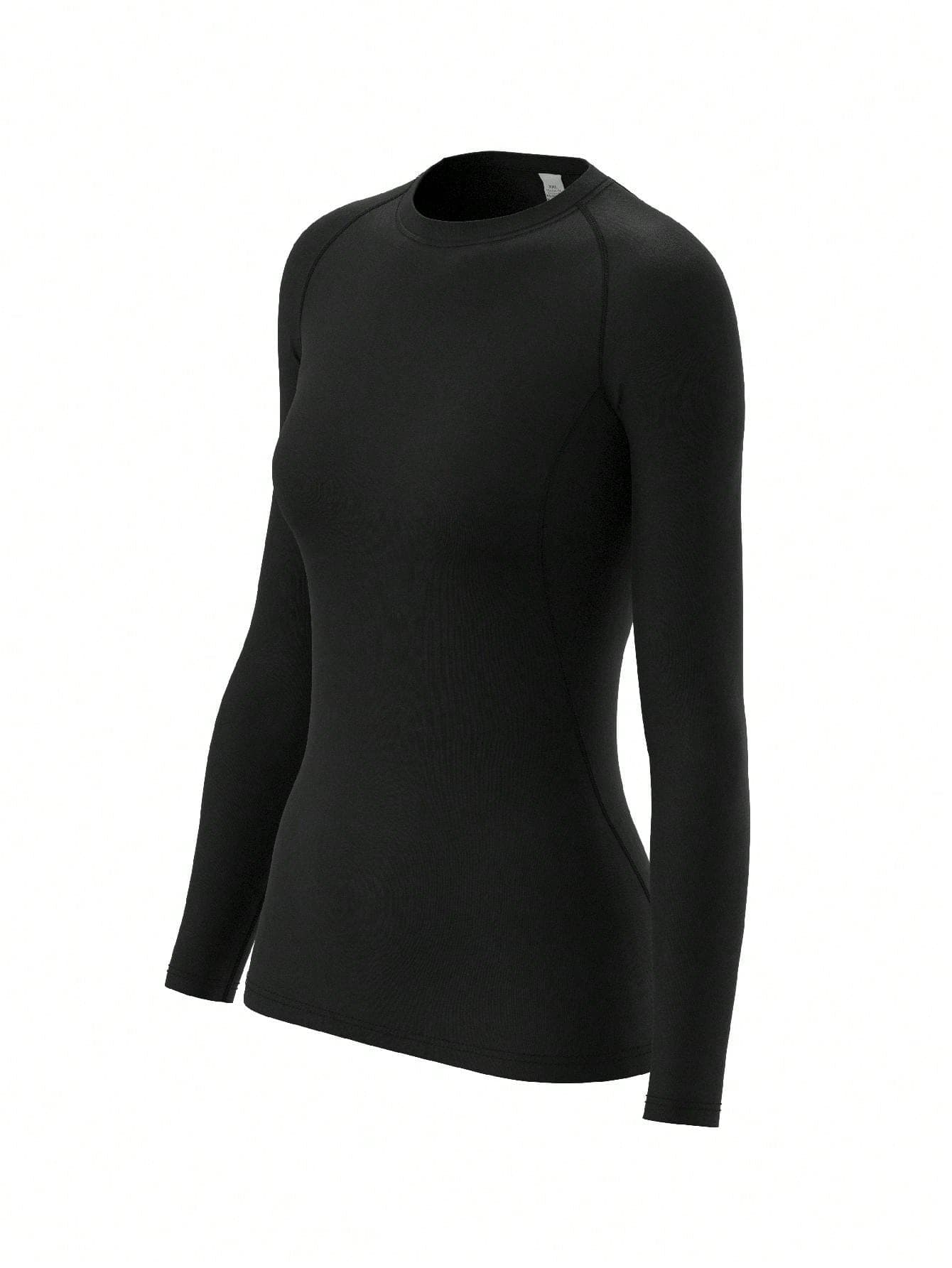 Solid Color Compressed Outdoor Fitness Round Neck Long Sleeve Sports T-Shirt, Summer Black Spring