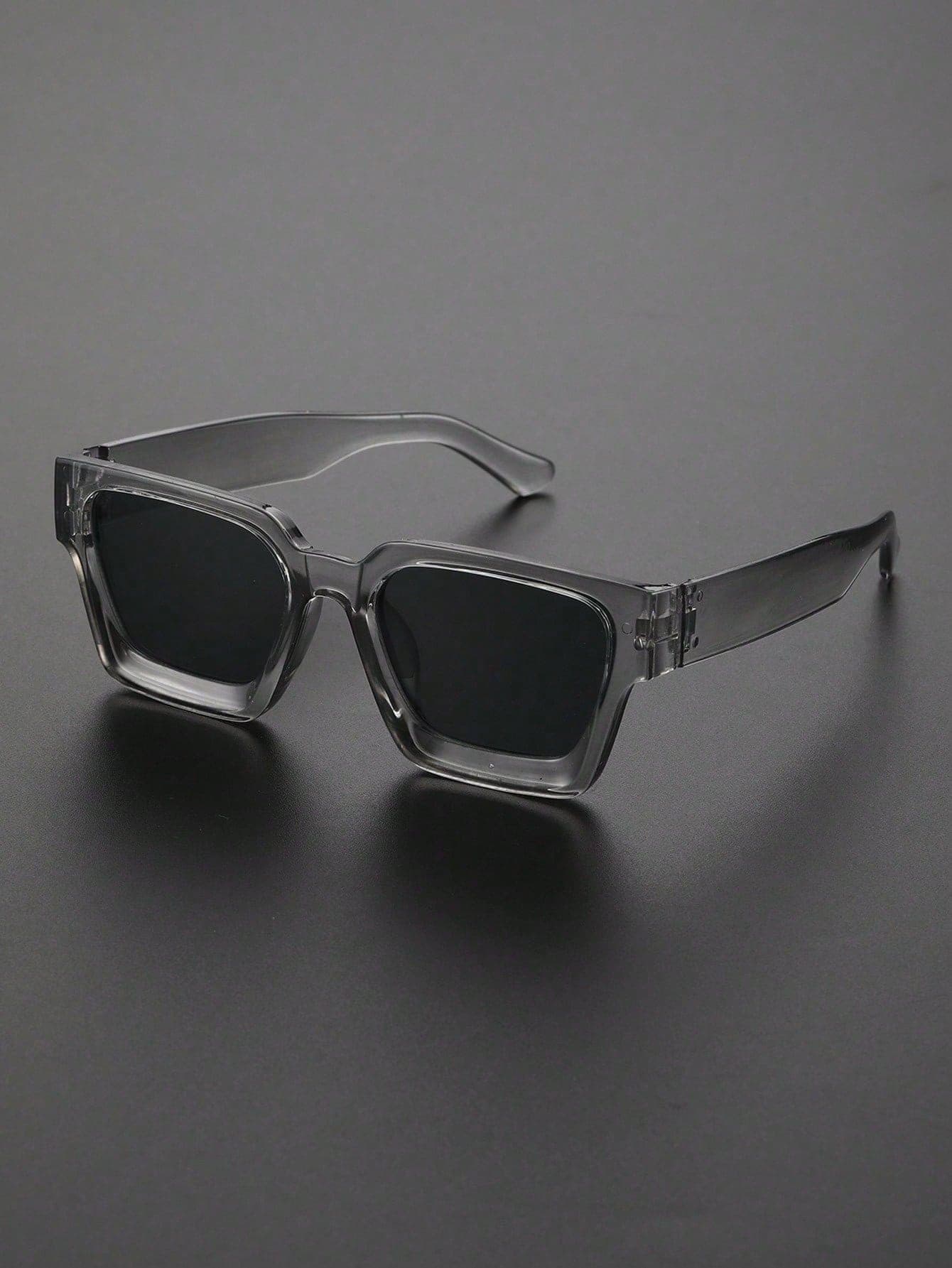 1 Pair Men's Square Plastic Frame Classic Gray Glasses, Suitable For Outdoor, Daily Wear And Travel