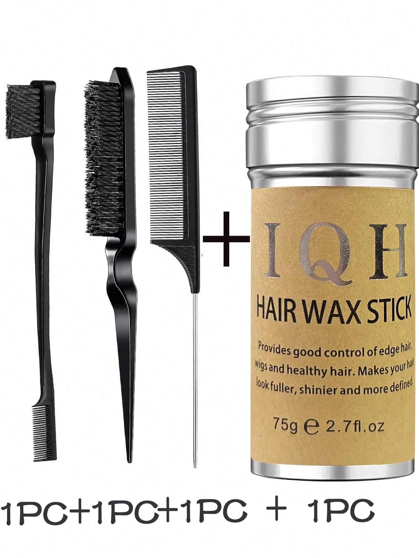 4pcs Hair Wax Stick Styling Comb Set, Including: 1pc Lace Forehead Hair Wax Stick, 1pc Hairline Comb, 1pc Edge Comb (For Keeping Hairline Smooth), 1pc Parting Styling Comb.