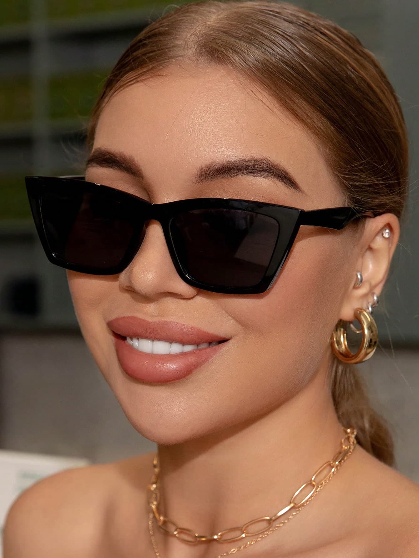 1pc Retro Cat Eye Plastic Frame Fashion Glasses, Basic Style For Women, Suitable For Business, Casual, Beach, Travel, School, Gift