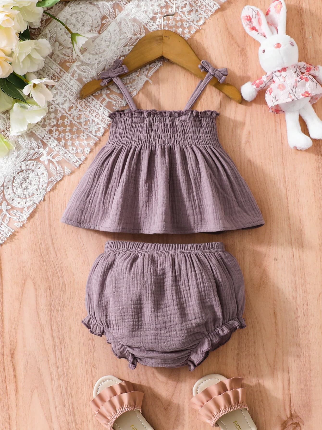 Baby Girls 2-Piece Ruched Camisole Top And Shorts Set