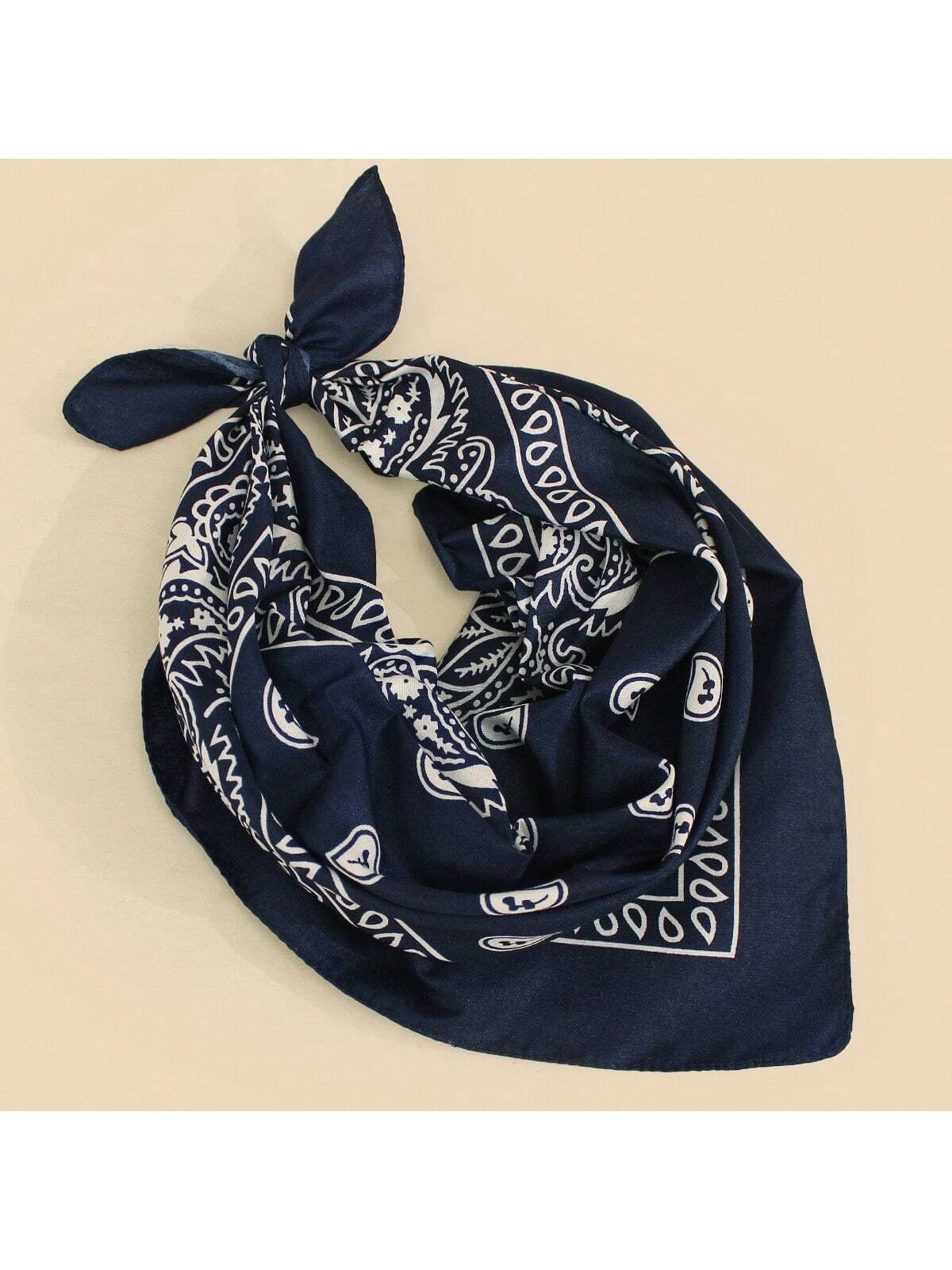 Floral Print Bohemian Style Square Scarf For Women, Suitable For Daily Wear