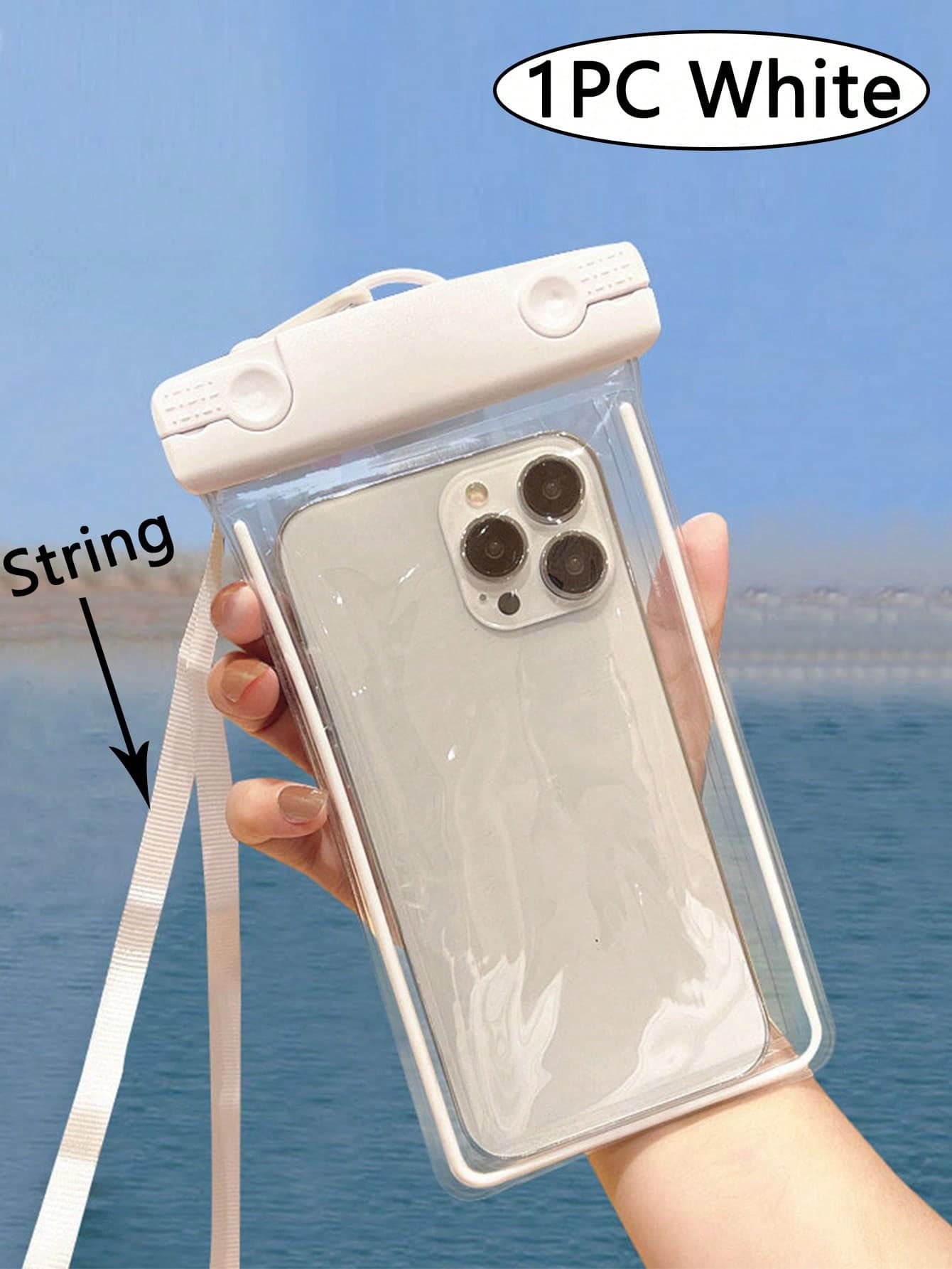 1pc Waterproof Luminous Phone Pouch, Waterproof Phone Bag, Swimming Neck Strap Phone Bag, Touch Screen Lanyard Phone Bag, Fluorescent Phone Bag, Outdoor Sports Swimming Floating Phone Case, Waterproof Phone Bag, Beach Phone Bag, Suitable For IPhone 14/13/12 And Other Phones (White), Travel Essential, Holiday, School Supplies