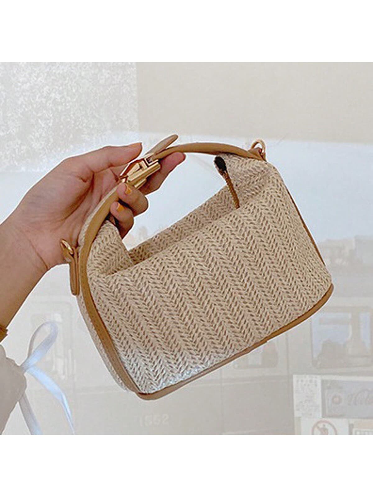 Vacation Bucket Bag Woven Travel Handbag Fashion Portable Storage Bag Simple Braided Shoulder Crossbody Bag,Bag For Holiday,Summer,Perfect For Vacation,Holiday,Straw Purse,Straw Beach Bag,Beach Necessities,Beach Essentials,Beach Stuff & Summer Essentials, Best Women Bag For Beach Vibes, Wicker Bag, Vacation Bag For Summer, Travel Must Haves, Beach Bags