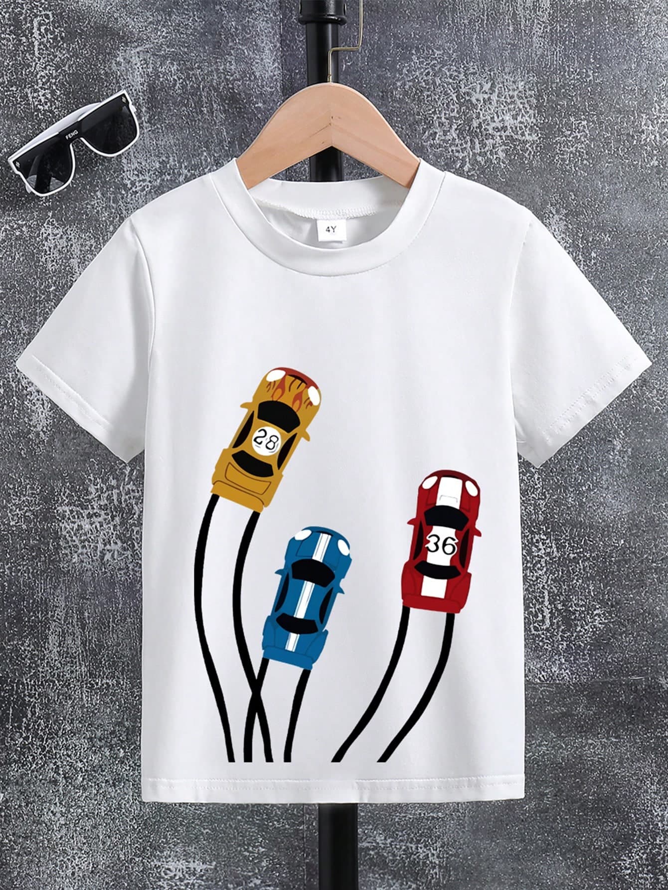 Boy's Casual Car Print Short Sleeve T-Shirt, Summer