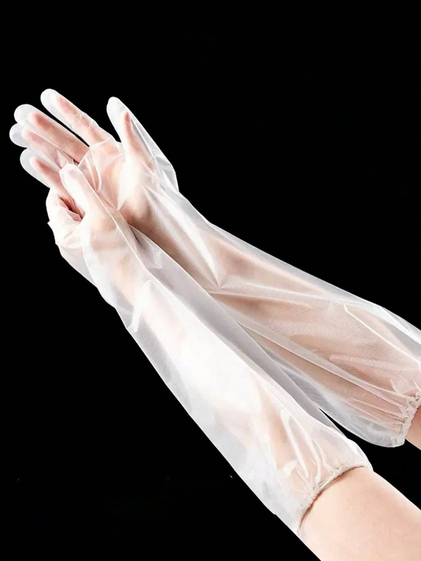 5 Pairs/ Household Cleaning Gloves: Elastic, Waterproof, Long Sleeve, Transparent. Ideal For Dishwashing, Cleaning, Laundry, All Seasons Available.,Kitchen,Bathroom,Home,Household Suppliers