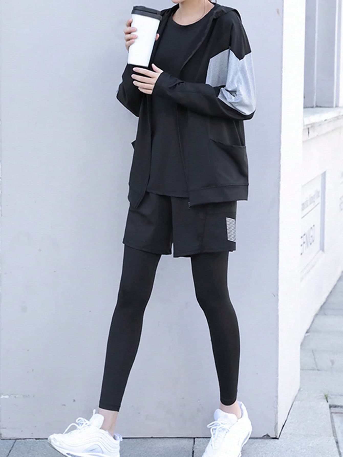 Fashionable Yoga/Outdoor/Running Sports Suit Women Set Black Spring