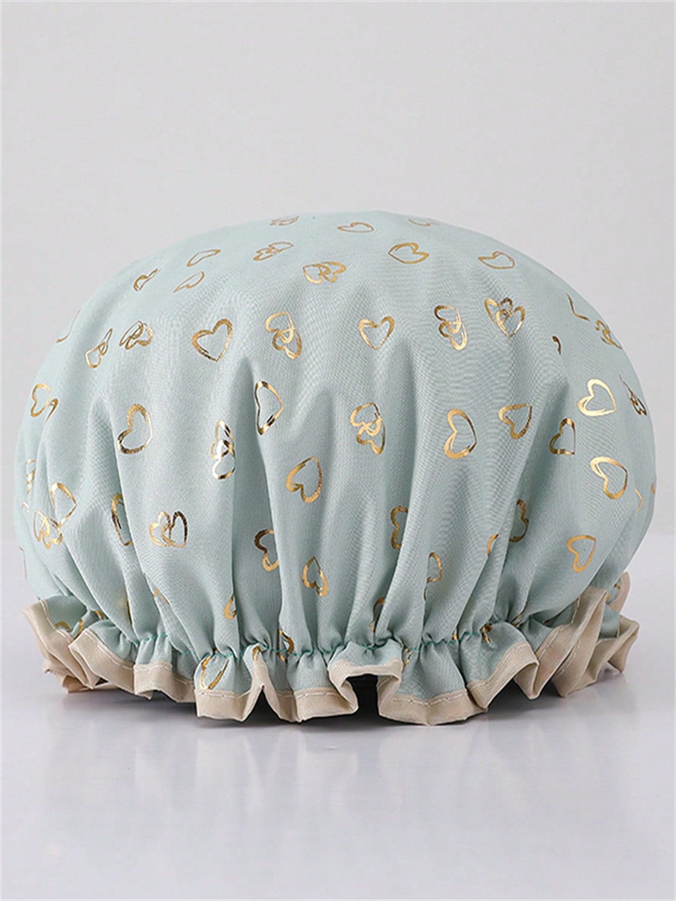 QINGMYU 2-Layer Waterproof Shower Cap, Fashionable Foil Heart Print