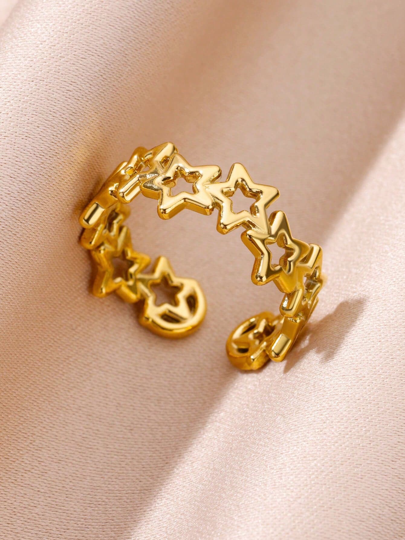 1pc Stainless Steel Hollow Star Shaped Open Ring, Daily Decoration For Women
