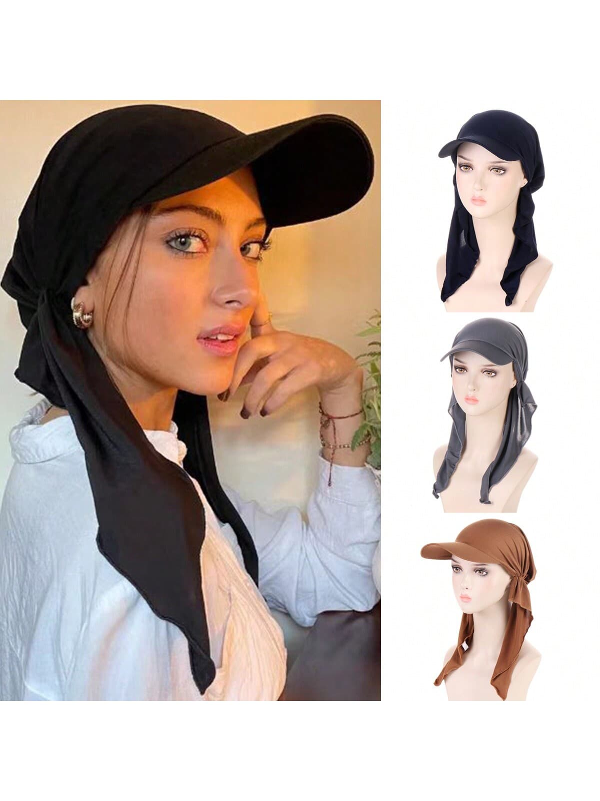 1pc Women's Solid Color Brim Sun Protection Casual Headscarf Hat, Spring/Summer Multi-Color Fashion Beanie
