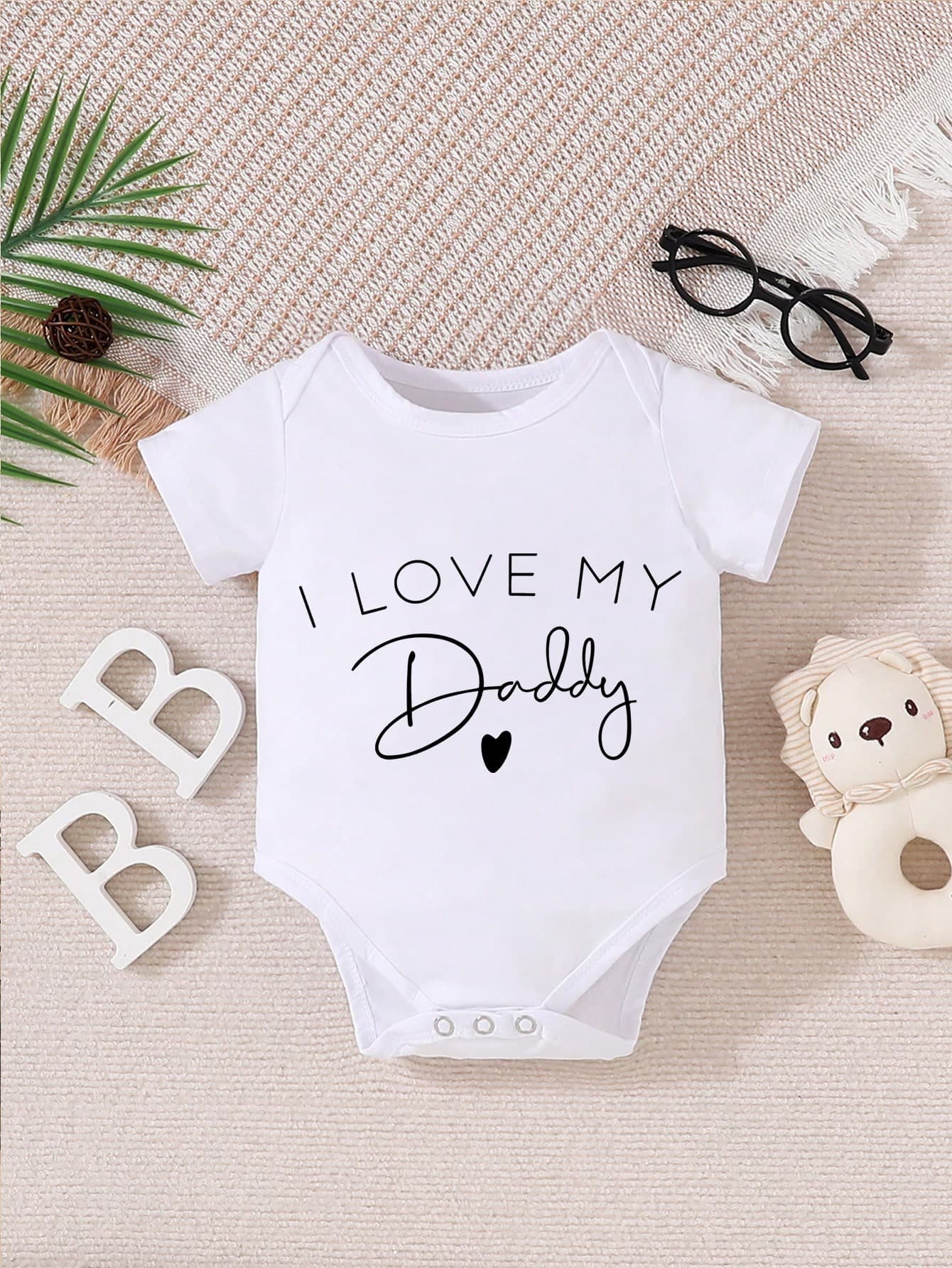 Baby Letter Print Baby Casual One-Piece Short Sleeve Cute Crawler