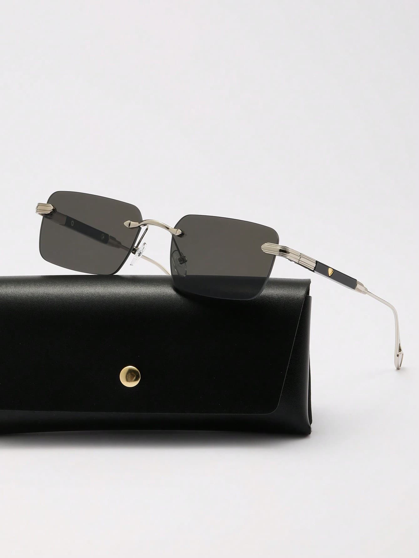1pc Men's Frameless Travel Sunglasses, Summer, Heart Pattern, Metal, Heavyweight, Luxury Driving Fashion Glasses With Accessories (Includes PU Glasses Case And Glasses Rope)