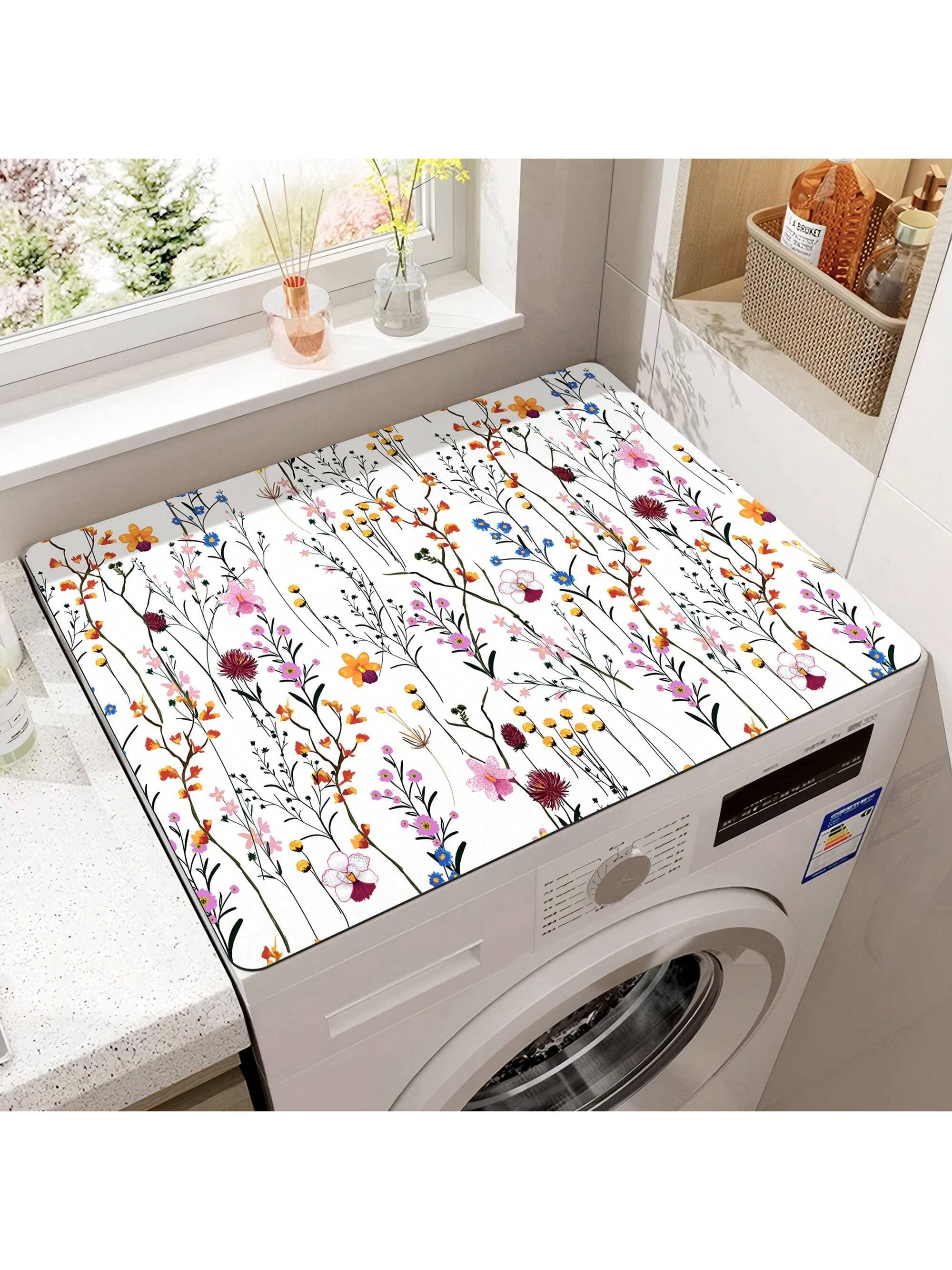 1pc Simple And Fresh Style Plants And Flowers Washing Machine Dust Cover Pad,Countertop Absorbent Table Mat,Absorbent & Quick-Dry Fridge Mat, Microwave Oven Dust Cover,Soft Diatom Mud Drainage Pad,Non-Slip Super Absorbent And Wear-Resistant Dish-Washing Dry Pad,19.7*23.6 Inch Modern Washing Machine & Dryer Top Cover,Suitable For Laundry Room And Kitchen For School,Office,Household,Travel,Bag,Organizer,Storage,Kitchen Decor,Household Items,Mother's Day Gift,Bedroom Decor,Garden,Kitchen Decor,Summer,Beach,Travel Essentials,Room Decor,Squishy,Graduation