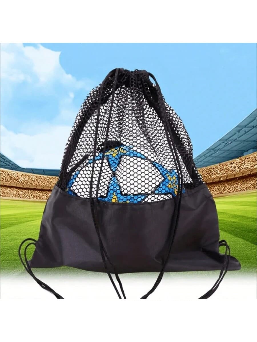 1 Basketball Football Volleyball Shoulder Net Bag, Basketball Volleyball Football Backpack, Outdoor Basketball And Volleyball Football Accessories Storage, Black Half Net Mouth Shoulder Ball Bag Net, Suitable For Outdoor Court And Ball Storage