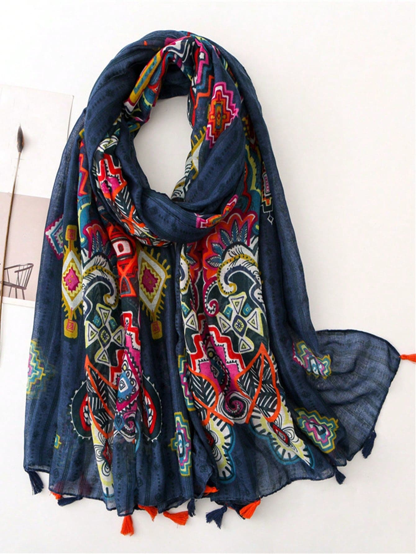Boho 1pc Women Beach Accessories Simple Print Scarf, New Autumn/Winter Warm Neck Wrap Long Scarf For Beach, Outdoors Shawl