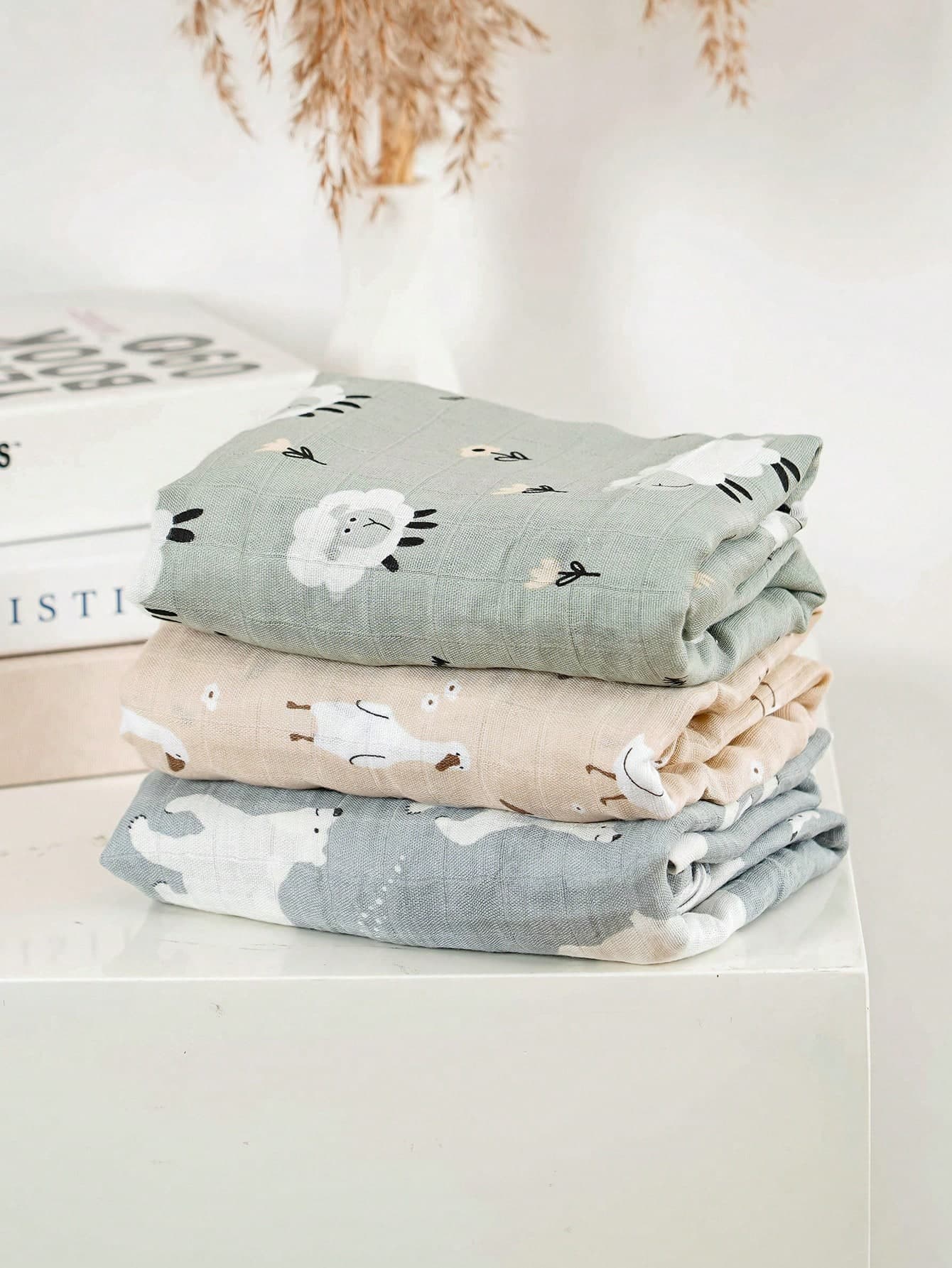 HappyFlute Rainbow&Sun Bear Pattern Muslin Bamboo Fiber Baby Wrap Swaddle Blanket 3 Packs Set 120*110cm With Oeko Certificate