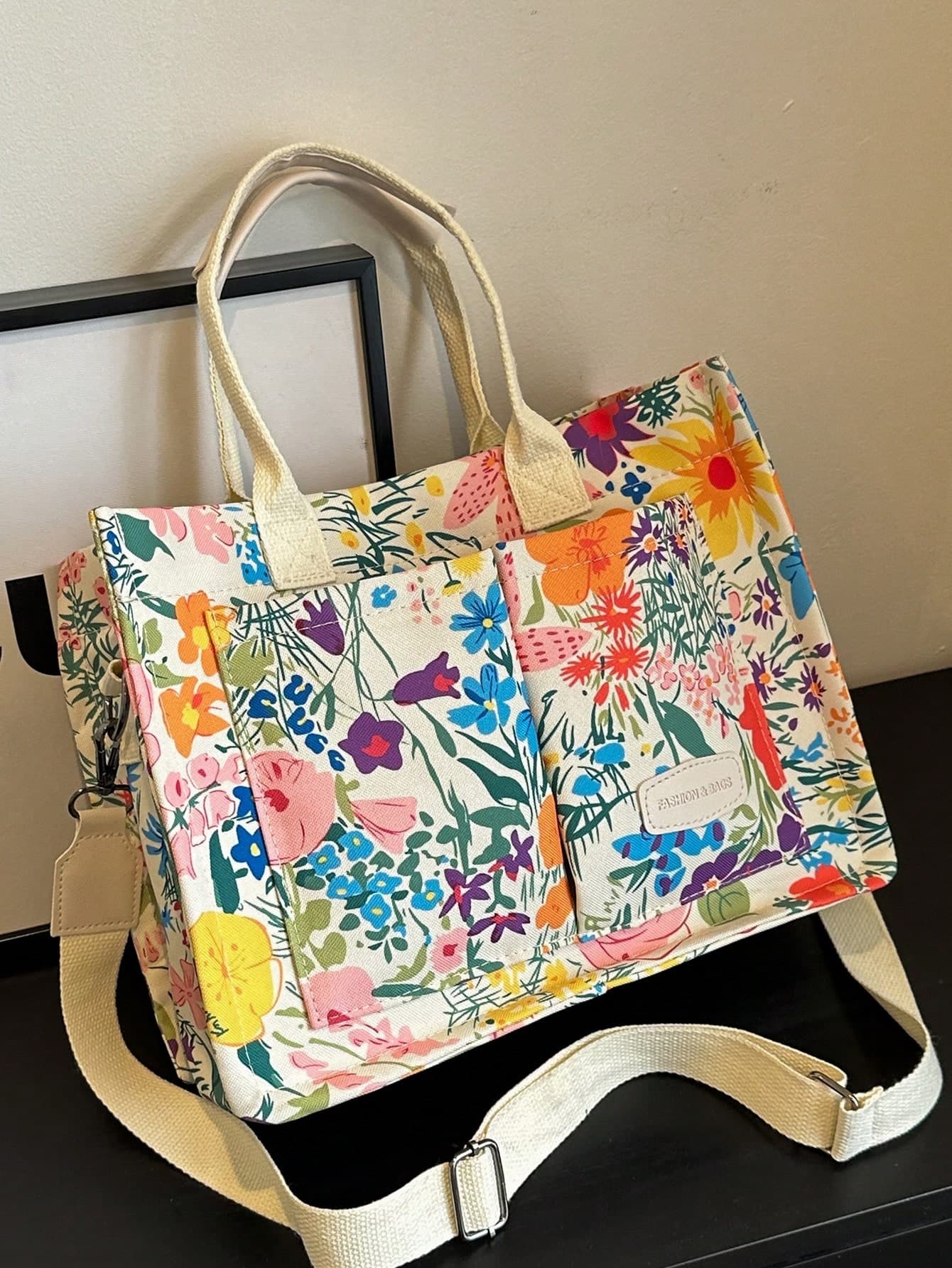 Spring/Summer New Arrival Ditsy Floral & Polka Dot Printed Beach Style Women's Tote Bag For Office School Shopping,Travel,Crossbody Bag With Multiple Compartments,Sweet Daily Handbaglarge Capacity,Weekender Bag,Weekend Overnight Bag,Literary Shopping Bag & Book Bag For Women Or Students,Perfect For Books,Shopping And More,Summer Essentials,Perfect For Vacation & Holiday Book Tote Bag,School Bag,Portable,Large Capacity,For Teen Girls Women College Students,Perfect For Office,College,Middle School,High School,Work,Business,Commute,Office